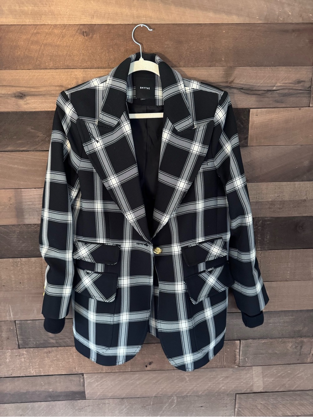 Smythe Black and White Plaid Rib Cuff Birkin Blazer